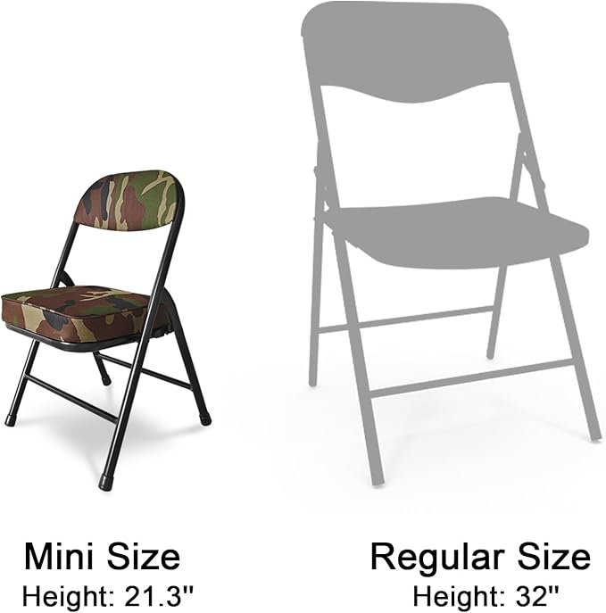 fusehome Mini Padded Folding Chairs, Garage Stool, Portable Camping Chair with Cushion, Lightweight Lawn Chair, for Outdoor Sports Events, Patio, Fishing, Hiking, Hunting, Picnic, Beach (Camo Green)