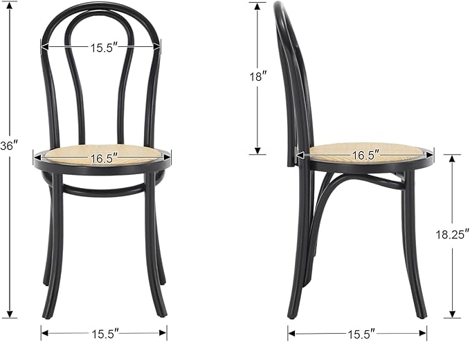 DM Furniture Solid Wood Dining Chairs Set of 4 Mid-Century Modern Rattan Kitchen Room Chairs with Backrest Bentwood Bistro Chairs for Dining/Living Room,Cafe, Black Wood