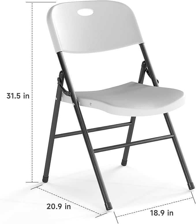 6 Pack Folding Chair, 800 Weight Limit Heavy Duty Plastic Folding Chair Portable Seating for Indoor Outdoor Events, Wedding, Party, Restaurant, Meeting Room White