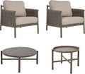 Grand patio 4-Piece Outdoor Furniture Set, Outdoor Sofa Set with 2 Round Side Tables, Modern Metal Patio Couch with 6-inch Thick Waterproof Cushions for Porch Deck Backyard, Beige