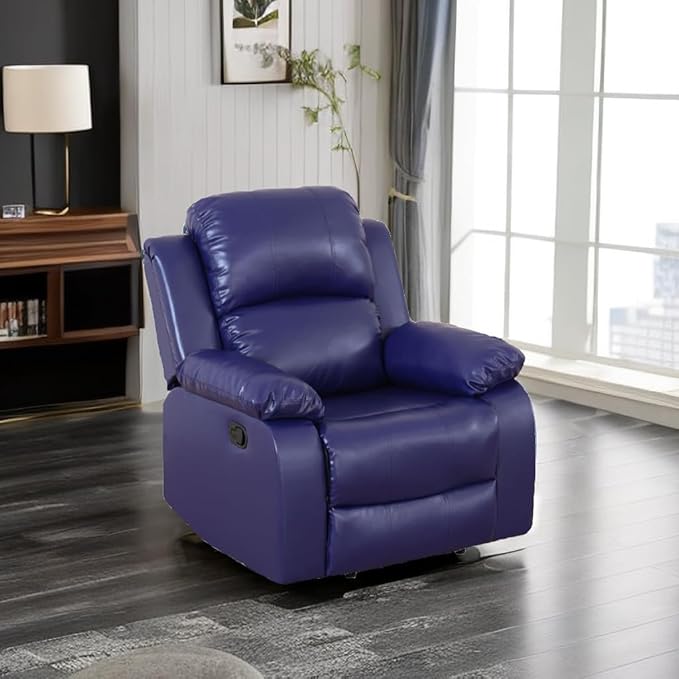 Caberryne Leather Recliner Chair for Living Room Furniture Set,Blue Leather Reclining Couch for Small Space/Rv, Wall Hugger Single Recliner/Home Theater Seating for House/Office(Chair)