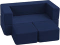 MeMoreCool Convertible Modular Kids Couch – Foam Toddler Sofa with Washable Removable Cover, Soft Plush Fold-Out Floor Couch for Bedroom (Navy)