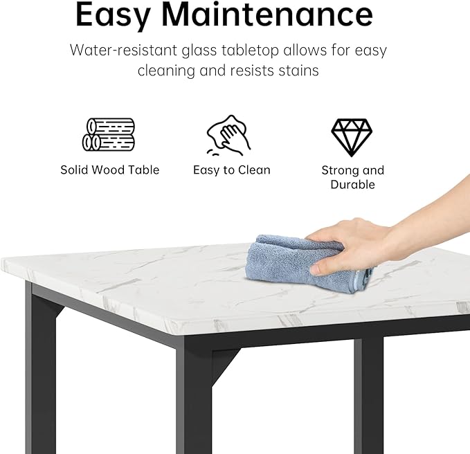 AWQM 5-Piece Dining Table Set, Dining Table Set for 4, Counter Height Table & 4 Bar Stools, Modern Kitchen Dining Set, with Upholstered Chairs, Compact Dining Set for Small Spaces, Marble Texture