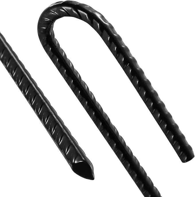 Wensilon Rebar U/J Hook Extra Heavy Duty, 12 inch x 1/4 inch Rust Proof Coated Steel Ground Anchors for Garden, Tent, Trampoline (50pcs, J-Hook)