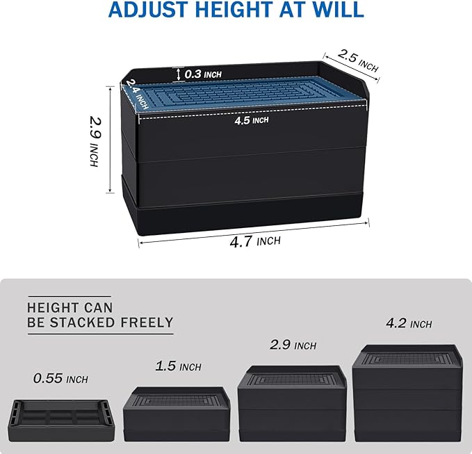 ANNKUT Rectangle Bed Risers, 3 Inch Heavy Duty Adjustable Furniture Risers for Bed Sofa Table and Couch Lift，Support Up to 1,300 Lbs (4 Pack-Black)