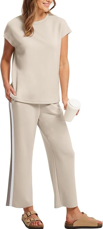Sampeel Two Piece Sets for Women Summer Vacation Outfits Cap Sleeve Tops Lounge Matching Sets Clothing Beach Fashion Clothes