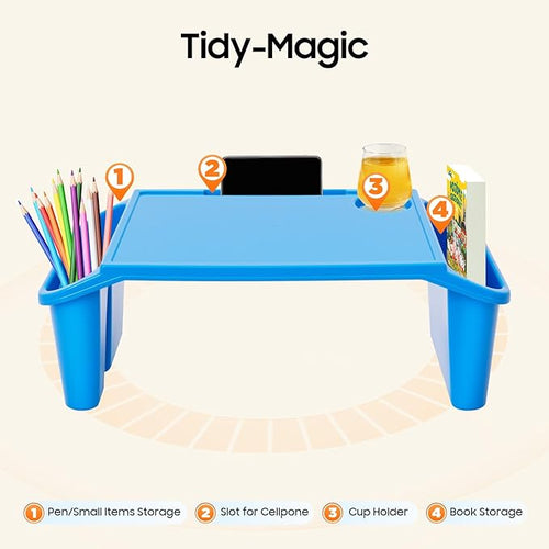 4 Pack Kids Lap Desk, Activity Tray with Storage - Stackable Plastic Lap Trays, Portable Writing & Drawing Table for Classroom, Bedroom, Homework, 19.69" L x 9.84" W x 7.1" H