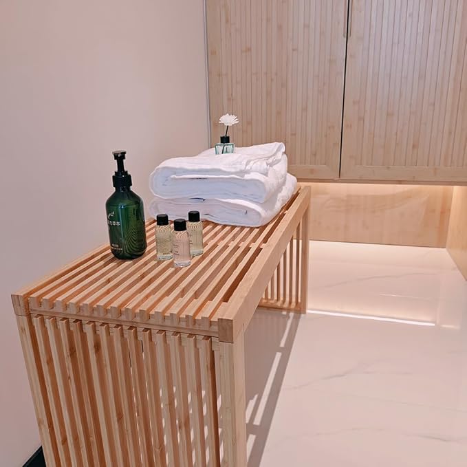 Berkvee Versatile Wooden Slatted Bench - Sleek Modern Design for Dining, Entryway, Bedroom - Indoor Use with Storage Capability for Home, Kitchen, Bathroom & Beyond (Natural)