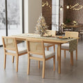 LukeAlon Modern Dining Chairs Set of 4 Farmhouse Kitchen Chairs with Woven Cane Back, Soft Chenille Upholstered Seat, Solid Wood Legs for Dining Room, Breakfast Nook, Comfortable & Stylish, White