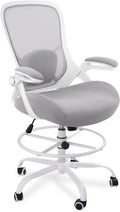 HYLONE 400lbs Heavy Duty Drafting Chair 5" Thickened Seat Office Chair with Flip-Up Armrests Tall Ergonomic Computer Chair with Lumbar Support and Adjustable Footrest Ring Standing Desk Chair (Grey)