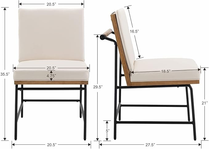 DUOMAY Mid-Century Modern Dining Chairs Set of 2, PU Leather Side Chair with Rear Handle, Armless Chair with Metal Legs for Kitchen Dining Room Living Room Vanity, Beige
