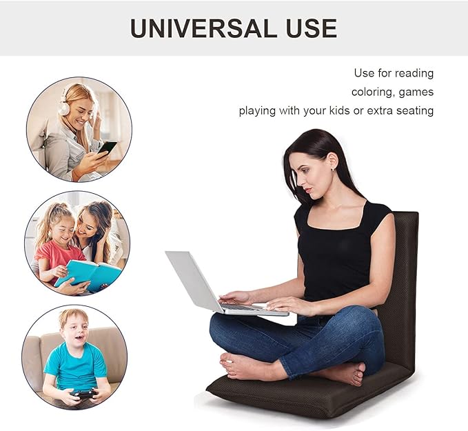 BestComfort Set of 2 Folding Floor Chair 6-Position Adjustable Meditation Chair Video Gaming Chair for Reading TV Watching, Portable Floor Seat Lounge Sofa Chair for Kids Teens Adult, Coffee
