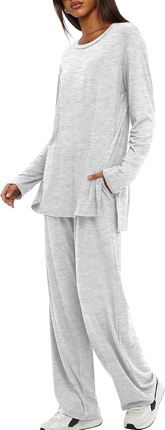 Darong Women's 2 Piece Lounge Set Casual Long Sleeve Crew Neck Tops Wide Leg Pants Travel Airport Outfit Matching Sets