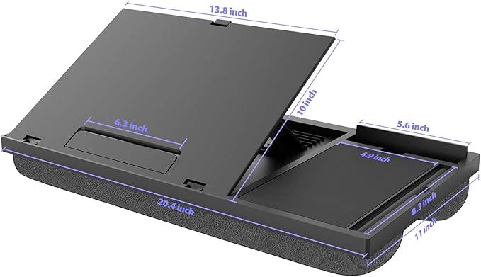 Laptop Lap Desk with Cushion - 9 Adjustable Angles, Fits Up to 15.6 inch Laptops, Built-in Mouse Pad, Phone and Pen Slots. Portable Writing Board for Bed, Sofa, and Work Table