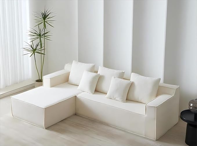 Swbvs L-Shape Chaise,7-Seater Sofa,Upholstered Couches for Living Room Bedroom,No Assembly,White