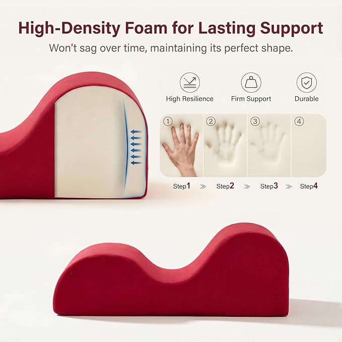 Yoga Chaise Lounge Chair, S-Shaped Floor Sofa with Moveable Headrest, Lumbar Pillow, Support Cushion, Footrest, Non-Slip Base, No-Assembly Lounger for Stretching, Meditation & Relaxation (Red)