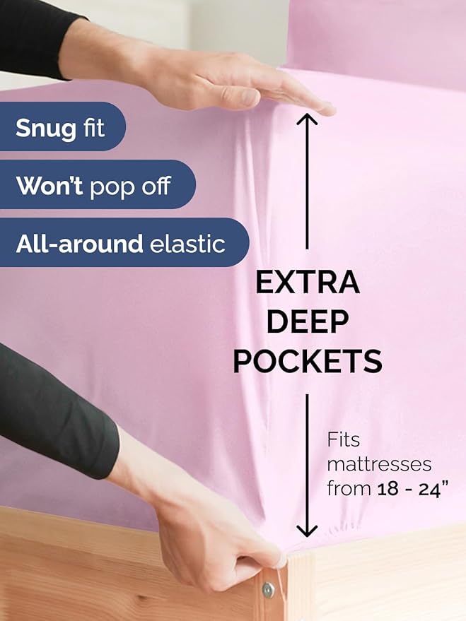 Extra Deep Pocket Twin Sheets - 3 Piece Breathable & Cooling Bed Sheets - Hotel Luxury Bed Sheet Set - Soft, Wrinkle Free & Comfy - Easily Fits Extra Deep Mattresses - Deep Pocket Light Pink Sheets