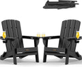 Folding Adirondack Chair 2 Pack, HDPE All-Weather Fire Pit Chairs, Plastic Adirondack Chairs with 2 Cup Holder, Outdoor Lawn Chair for Patio Garden (Black)