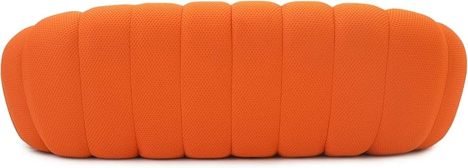 JACH Bubble Curved Couch, 98.43'' Comfy Upholstered Sofa, Mesh Fabric Floor Sofa, 3D Honeycomb Shape Modern Couch for Living Room, Office, Apartment, Small Space (3 Seater, Orange)