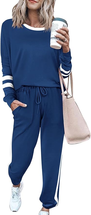 PRETTYGARDEN Women Fall 2 Piece Lounge Outfit Long Sleeve Tops High Waisted Jogger Pants Set Spring Travel Clothes Tracksuit
