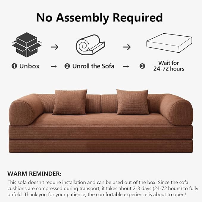 YUODL 78.8" Modular Sofa Bed - 4-in-1 Convertible Design with Corduroy Fabric and High Density Sponge, Removable Cover and Fixed Frame