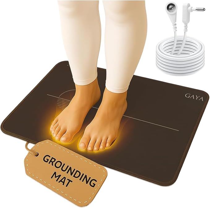 GAYA Grounding Mat for Feet, Sleep Improvement, Back Pain Relief, Muscle Relaxation & Stress, Including 15ft Cord, 100K Ohm Resistor | Conductive Carbon | Earthing Pads for Bed Couch, Desk (24''X16'')