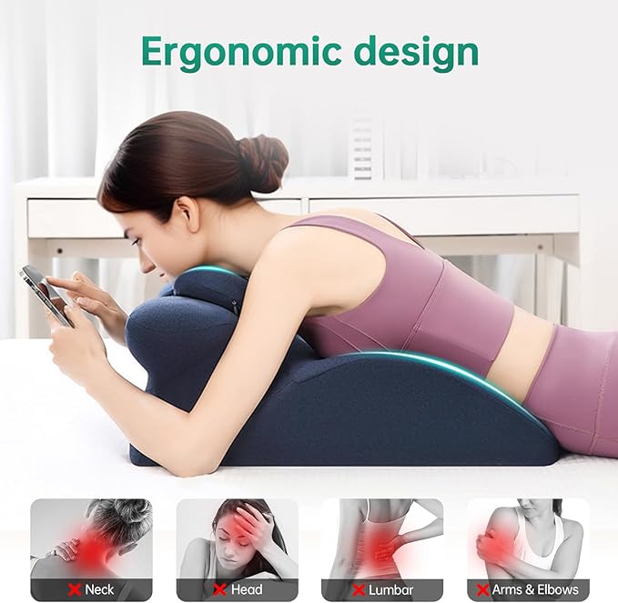 Memory Foam Ergonomic Rest Pillow, Prone Pillow for Sleeping, Reading Pillow for Bed, Ergonomic Support for Back Pain, Acid Reflux & Sitting Up, Ideal for Massage, with Removable Cover