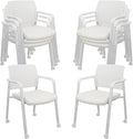 CLATINA Stacking Office Chairs with Wheels | Mesh Back, Thicken Leather Seat and Streamline Armrests, Ergonomic Lumber Support | School, Desk, Guest Reception, Waiting, Conference | Set of 8, White
