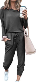PRETTYGARDEN Women Fall 2 Piece Lounge Outfit Long Sleeve Tops High Waisted Jogger Pants Set Spring Travel Clothes Tracksuit