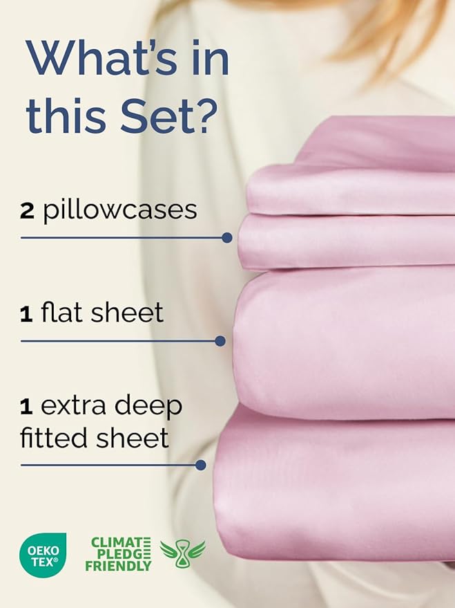 Extra Deep Pocket Full Sheets - 4 Piece Breathable & Cooling Bed Sheets - Hotel Luxury Bed Sheet Set - Soft, Wrinkle Free & Comfy - Easily Fits Extra Deep Mattresses - Deep Pocket Light Pink Sheets
