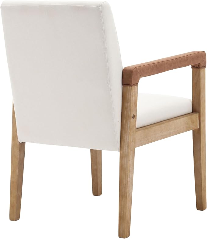 DM Furniture Mid Century Modern Dining Chairs Set of 2 Linen Fabric Upholstered Accent Chairs Comfy Kitchen Chairs with Solid Wood Frame Armchair for Living Room, Ivory