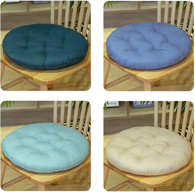 16 Inch Round Chair Seat Pad Thick Tatami Plaid Style Comfortable Floor Seat Cushion Soft Chair Mat for Office Bedroom Living Room Kitchen, Blue Grey