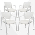 CLATINA Rolling Conference Chairs, 4 Pack Stackable with Wheels and Paddle, Ergonomic Mesh Back and Arms for Meeting, Conference, Training Room & Home Office (White)