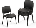 CLATINA Stacking Waiting Room Chairs, PU Leather Armless Office Guest Chair with Metal Frames, Stackable Conference Room Chairs No Wheels for Reception Lobby Side Training School, Black Set of 5