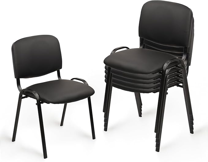CLATINA Stacking Waiting Room Chairs, PU Leather Armless Office Guest Chair with Metal Frames, Stackable Conference Room Chairs No Wheels for Reception Lobby Side Training School, Black Set of 5
