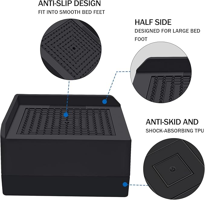 ANNKUT Bed Risers 1.5 inch Heavy Duty, Furniture Risers for Bed Sofa Table and Couch Lifting，Square Adjustable Risers Blocks, Support Up to 1,300 Lbs (4 Pack-Black)