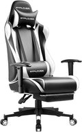 GTPLAYER Gaming Chair with Footrest, Ergonomic Computer Game Desk Chair, Reclining Game Chair Seat Height Adjustment, Swivel Rocker with Headrest and Lumbar (White)