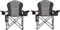 Oversized Camping Chair Heavy Duty 500LB - Portable Folding Chair with Cooler Bag, Cup Holder & Waterproof Phone Case for Adults, Beach, Hiking, Backyard (Black & Gray, 2 PCS)