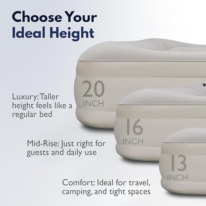 King Koil Luxury Air Mattress 16in Full Size Beige with Built-in Pump for Home, Camping & Guests-Inflatable Airbed Luxury Double High Adjustable Blow Up Mattress, Durable - Portable and Waterproof