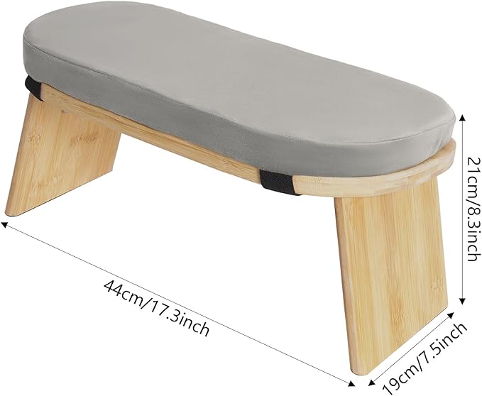 Bamboo Meditation Bench with Cushion, Folding Kneeling Meditation Bench, Portable Kneeling Chair for Kneeling or Sitting, 396.83lbs Load Max (Gray)