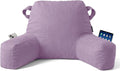 Unisakey Portable Comfy Reading Pillows for Bed Sitting Up(Lavender Purple Oeko-Tex), Velvet Back Pillow with Arms & Pockets for Adults, Support Memory Foam Bed Pillow for Dorm/Reading/Watching/Gaming