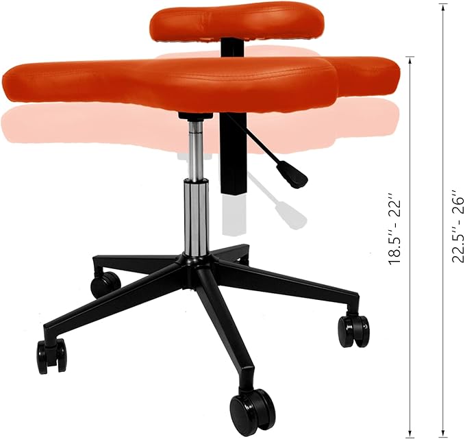 Ergonomic Cross-Legged kneeing Chair, 360° Swivel Meditation Seat for Office Home, Height Adjustable Posture Corrective Seat with Wheels, Criss Cross Yoga Chair for Reducing Back Pain (Orange)