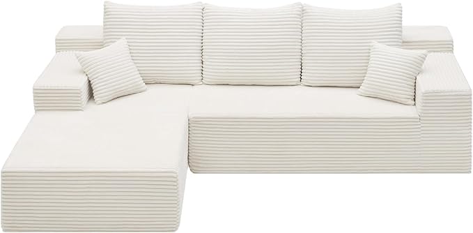 108" Boneless Cloud Sectional Couches for Living Room, Comfy Fluffy L Shaped Memory Foam Deep Seat Boneless Couch, Modular Sectional Sofa with Left Facing Chaise, White