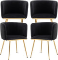 Canxkun Velvet Dining Chairs Set of 4, Barrel Dining Chairs with Gold Metal Legs, Modern Upholstered Dining Room Chair for Dining Room, Kitchen, Vanity (Black)