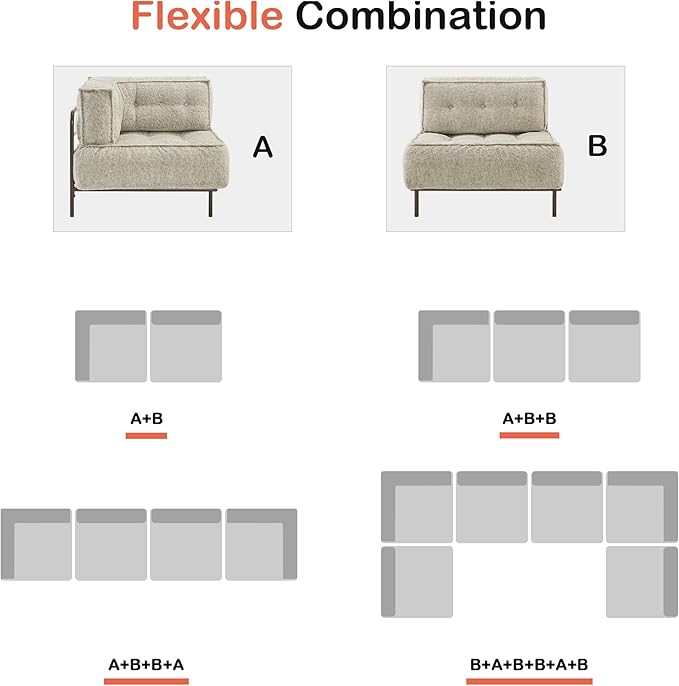 MCombo Modular Sofa Couch with Removable Cushion, Accent Sofa Chair, Upholstered for Living Room, Apartment, Office (Ivory, Corner Seat)