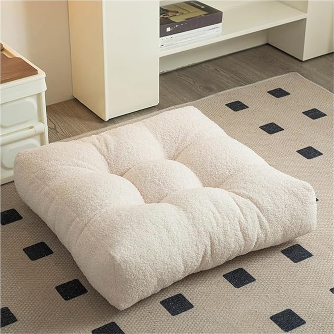 Stylish Ottoman Pouf, Cushioned Foot Stool, Comfortable Floor Seat Cushion, Meditation Cushion, Sofa Cushion for Living Room and Bedroom(White,21.7 * 21.7 * 4.7in)