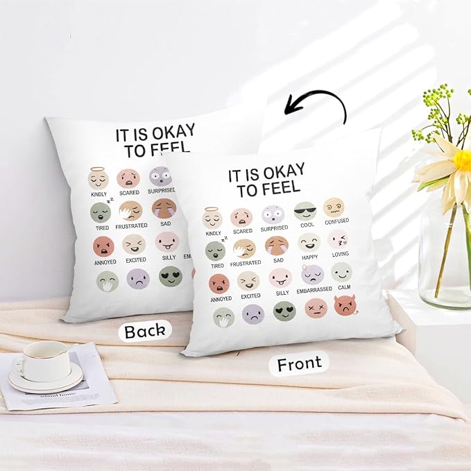 uinwk Mental Health Pillow Covers 18x18,Calming Corner Classroom,School Counselor Office Must Haves,Mental Health Pillows for Office,It is Okay to Feel Throw Pillow Covers