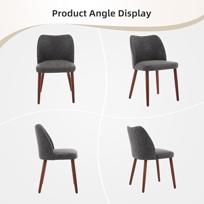 ElfinAura Dining Chair Set of 4, Leather Upholstered Dining Chair with Wood Legs, Wing Backrest, Wooden Kitchen Chair, Kitchen Chairs with Thick Cushions for Dining Room, Living Room, Dark Grey