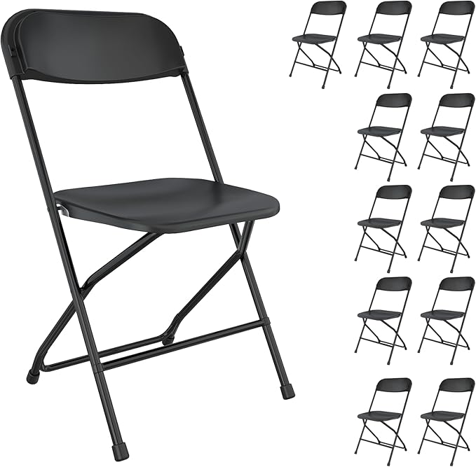 12 Pack Black Folding Chairs, Portable Party Chairs, Plastic Folding Chair,Stackable Commercial Seats with Steel Frame for Office Wedding Party Patio Dinning Events, 350lbs Capacity, Black