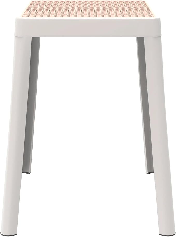 LeisureMod Tresse Mid-Century Modern Square Plastic Dining Stool Set of 2, Stackable Accent Stools with Breathable Seat, Lightweight Seating for Kitchen, Dining Room, Bedroom, or Entryway (White)